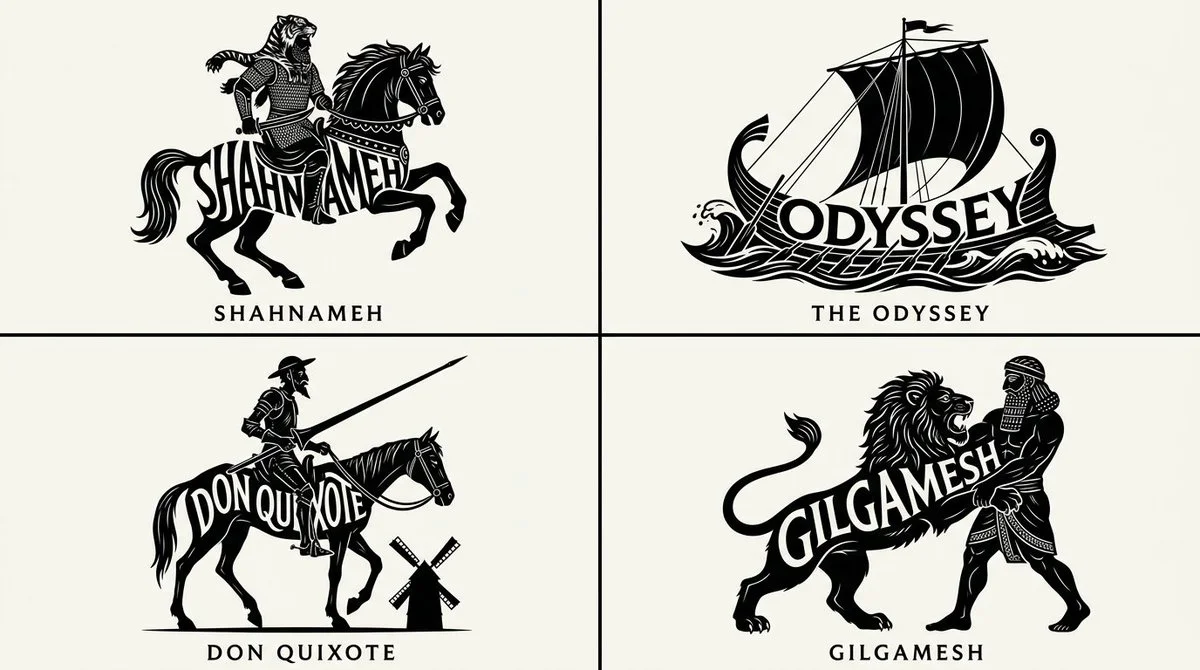 Monochrome Silhouette Integrates Title Into Four Classic Heroes