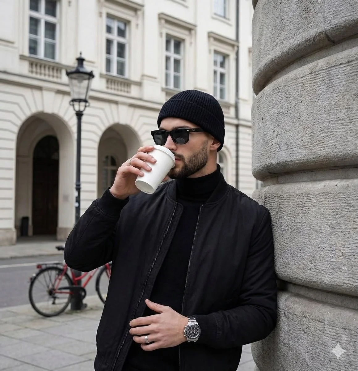 Monochrome Street Portrait with Minimalist Elegance