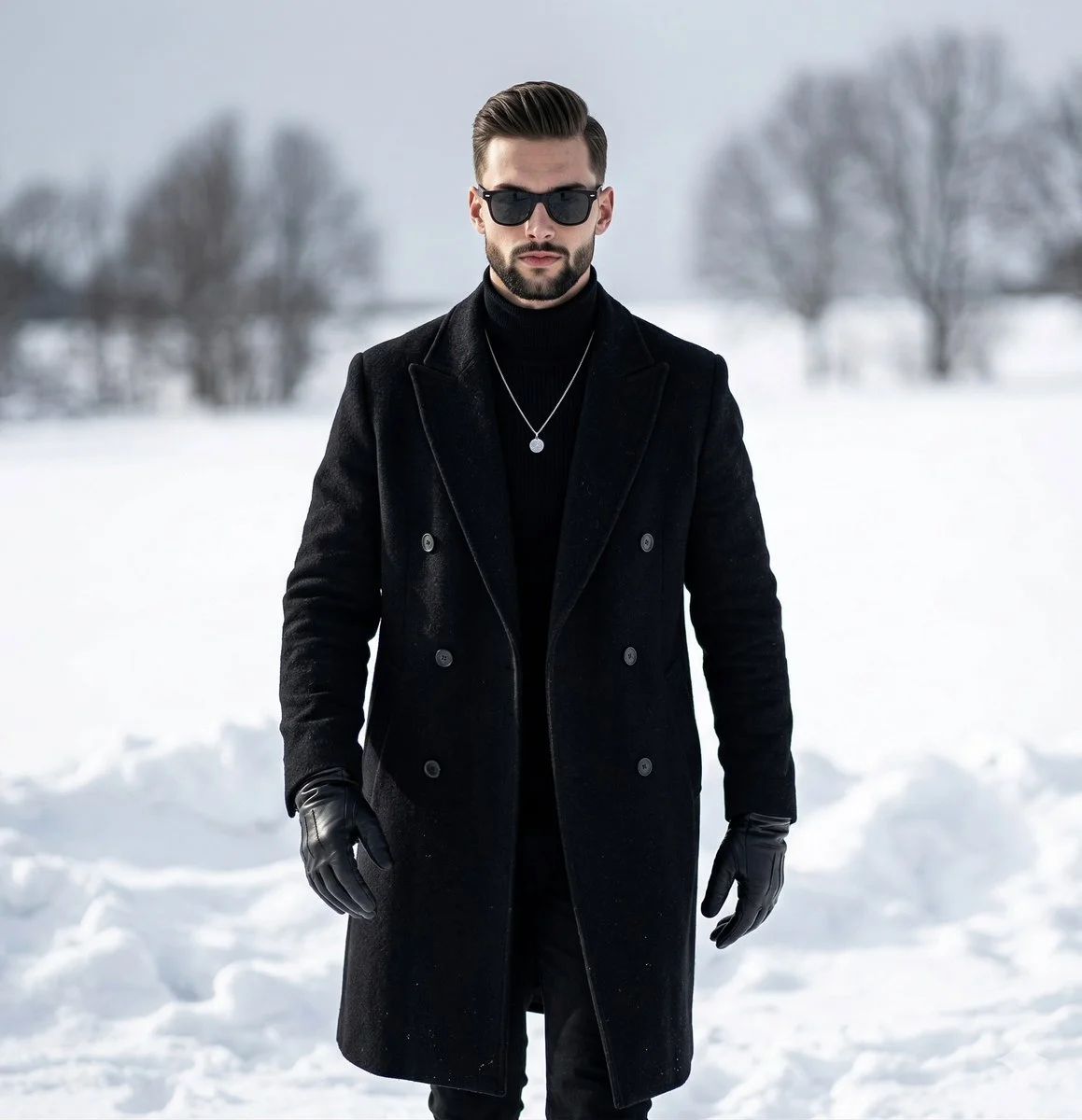 Monochrome Winter Elegance: Sharp Editorial Portrait in Snow