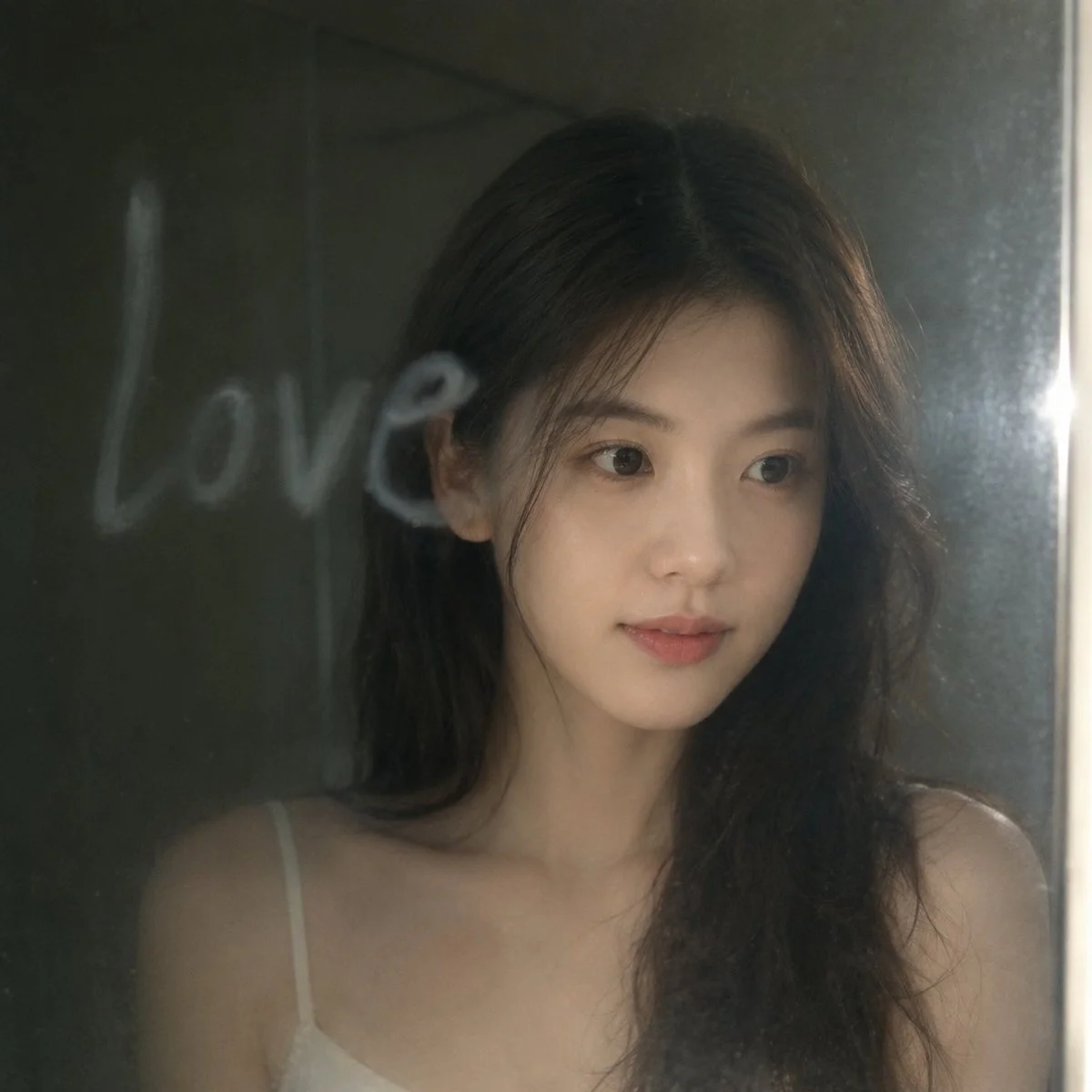 Moody Portrait Behind Foggy Glass