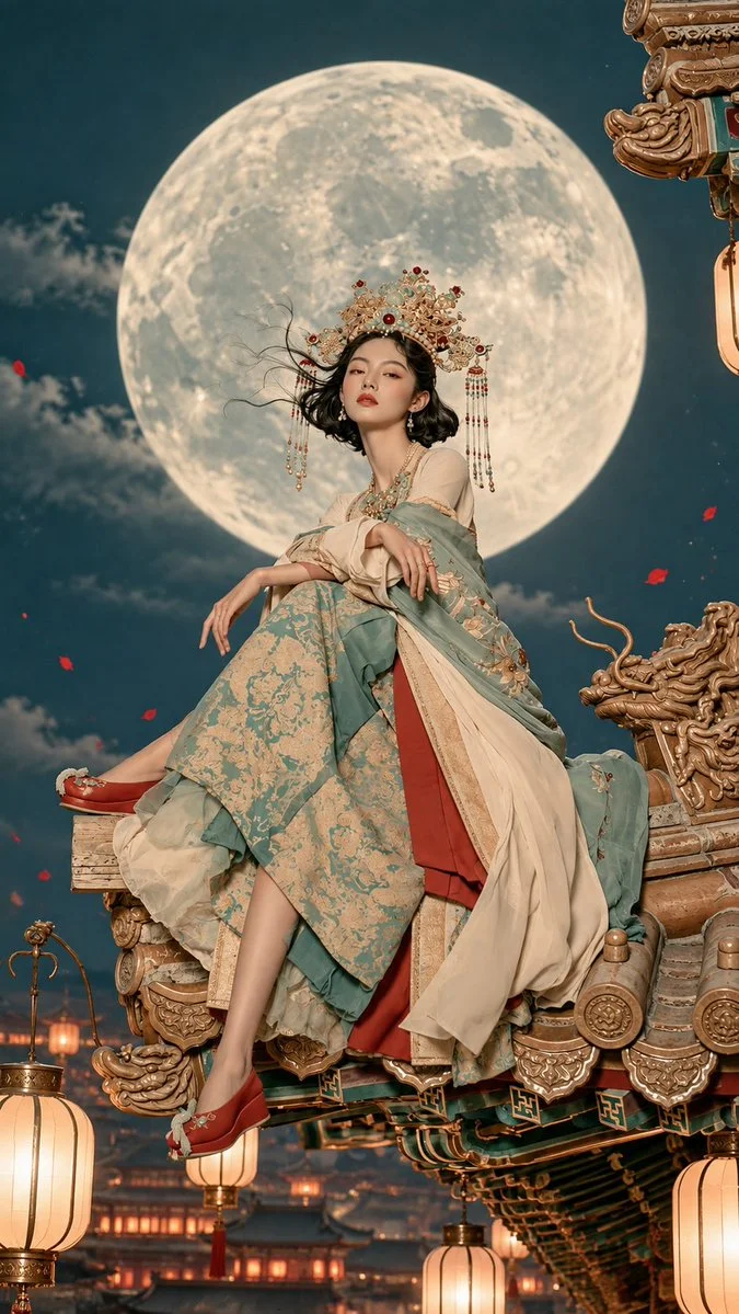 Moonlit Maiden Waits as Dynasties Crumble into Autumn Dust