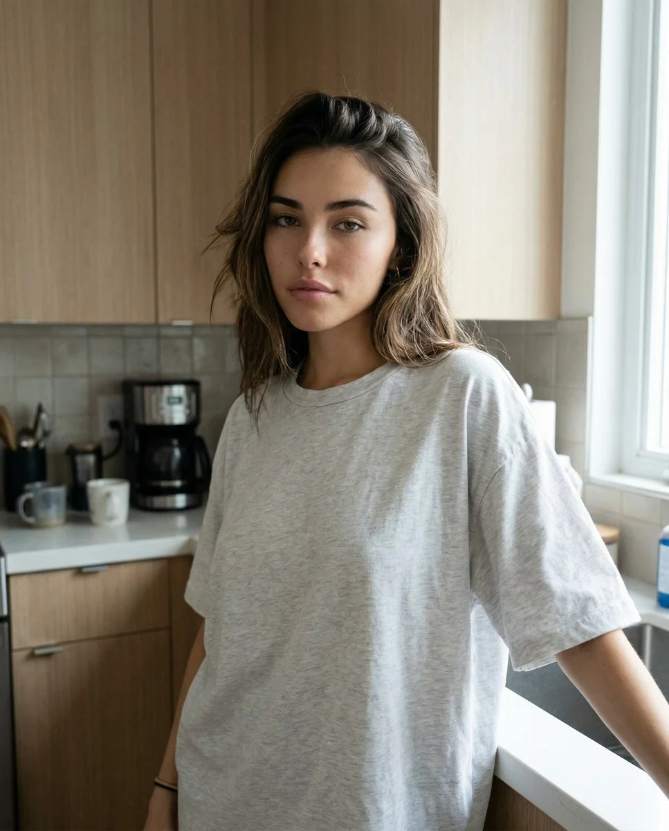 Morning Calm: Madison Beer Inspired Candid in Minimal Kitchen