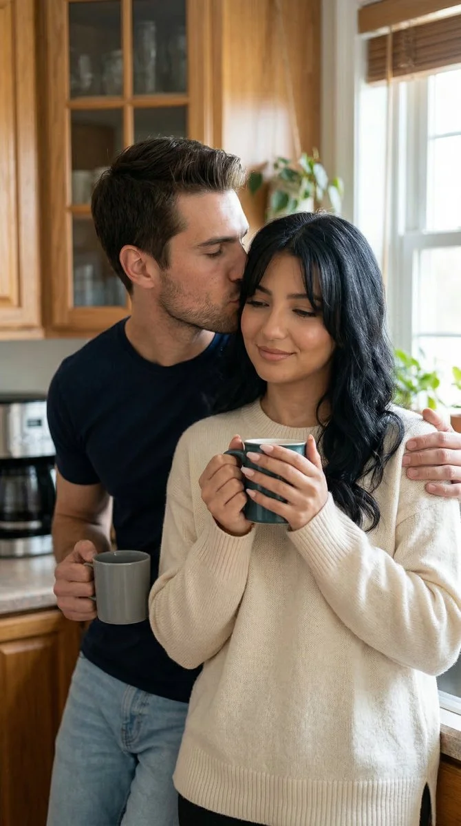 Morning Kiss Over Coffee: A Quiet Moment of Real-Life Intimacy