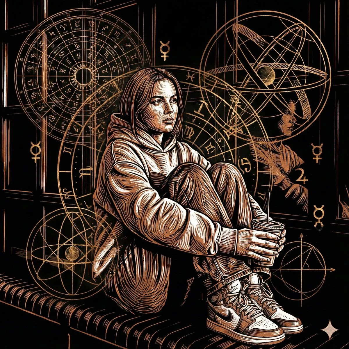 Mystical Woman in Copper and White