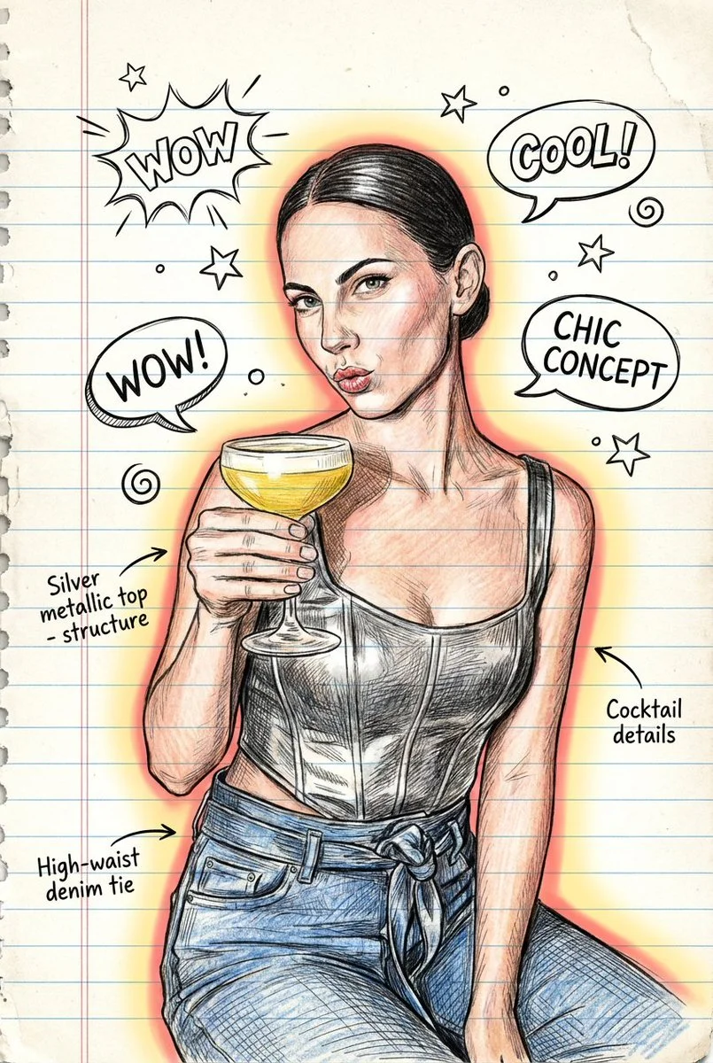 Nano Banana Pro: Detailed Hand-Drawn Fashion Sketch on Notepad