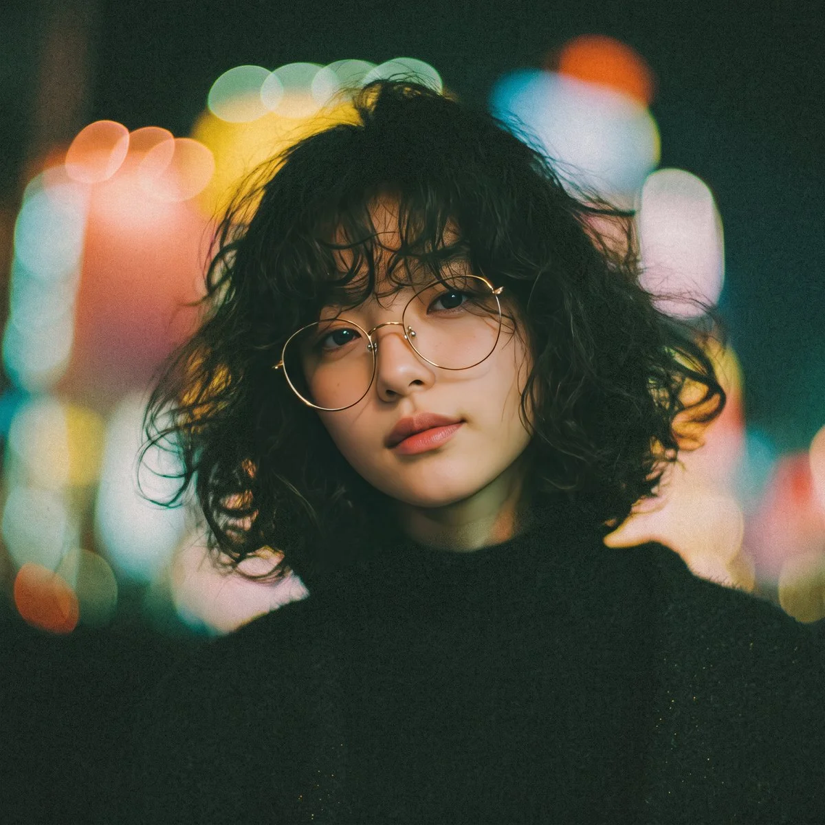 Neon Bokeh Dances Around Her Introspective Nighttime Gaze