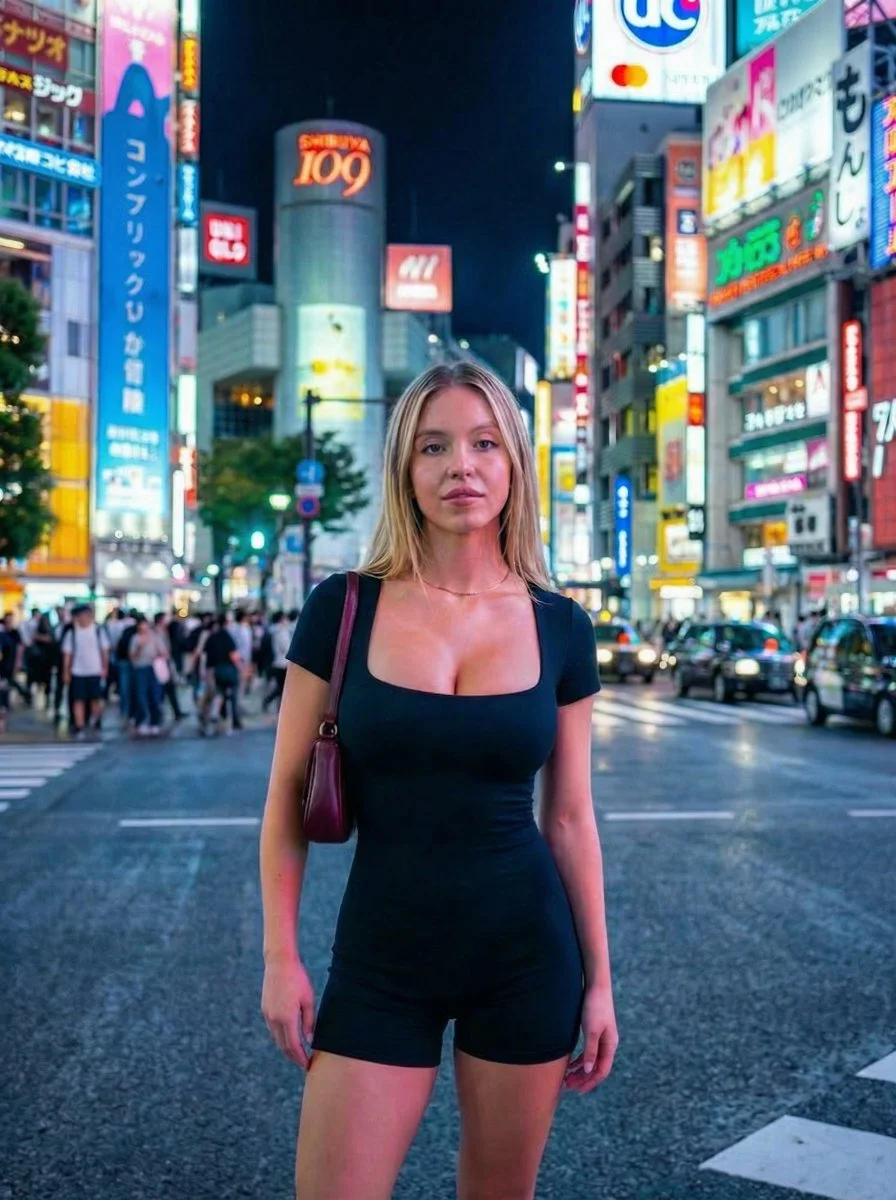 Neon Glow & Confidence: Sydney Sweeney in Shibuya