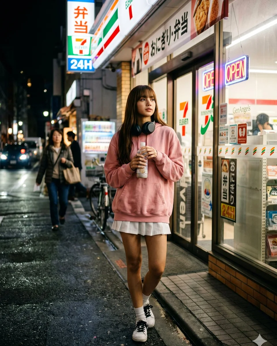Neon Night Reverie Outside Convenience Store