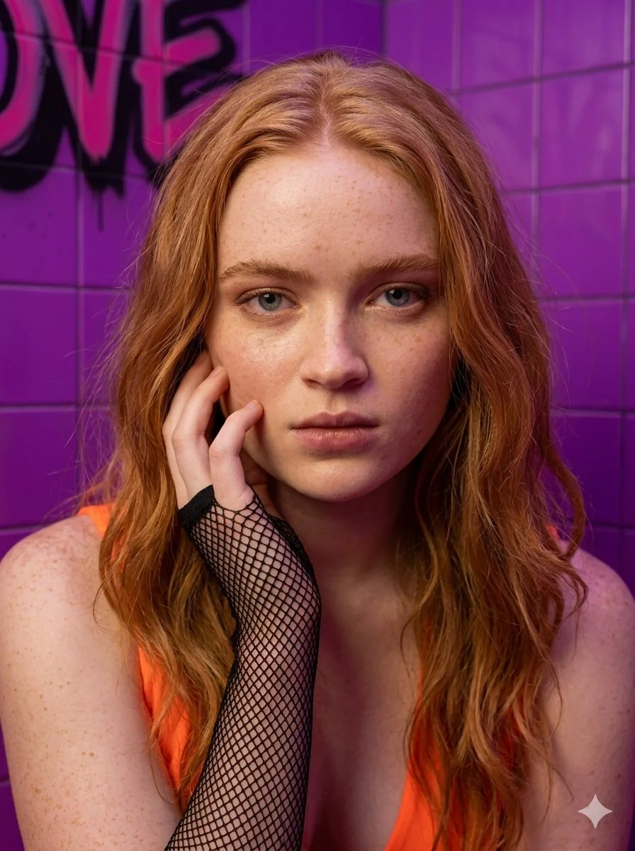 Neon Orange Elegance in a Graffiti Corner