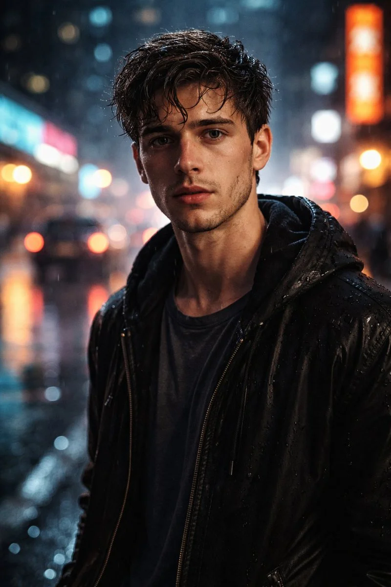 Neon Rain: Cinematic Portrait of Solitude in a City Night