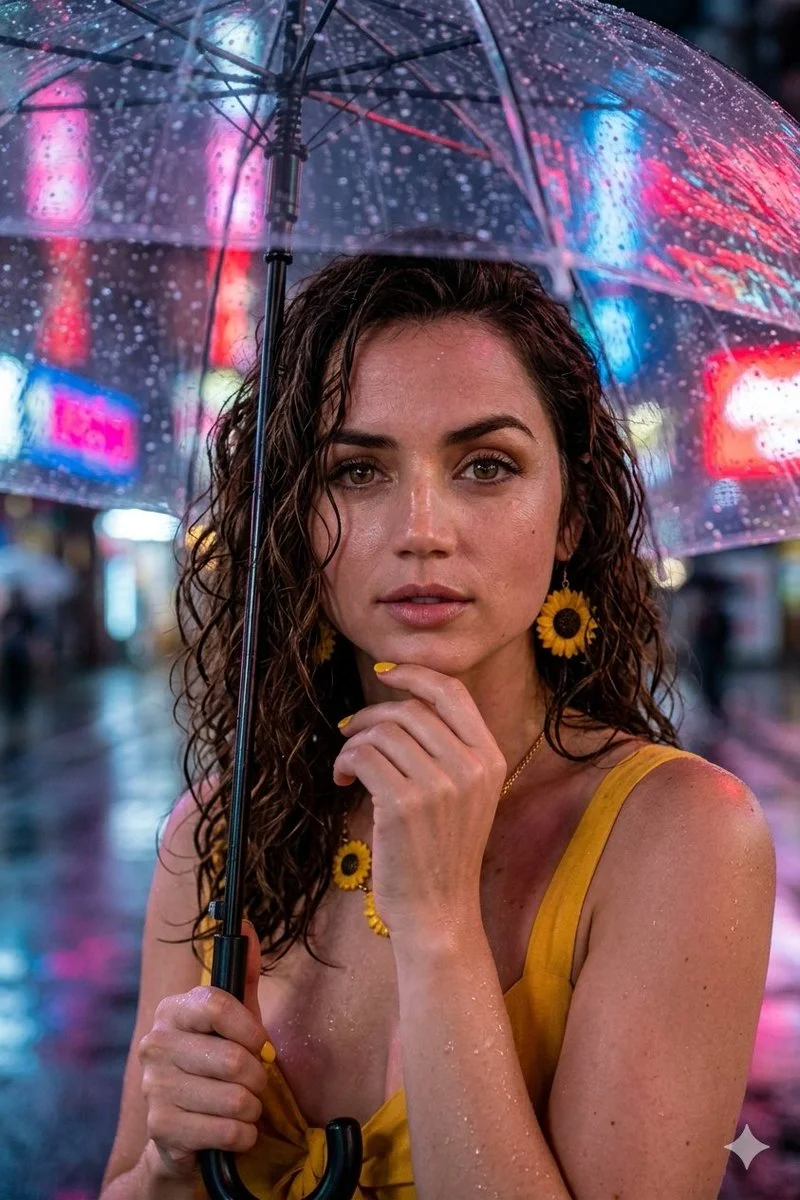 Neon Rain Editorial Portrait with Cyberpunk Lighting