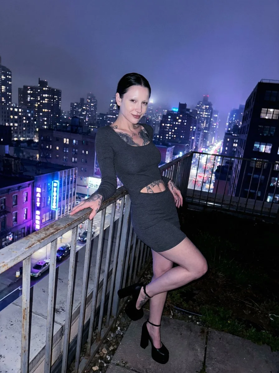 Neon Solitude on a Rooftop