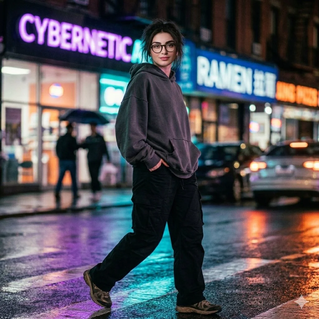 Neon Street Rebel in Cyberpunk Rain