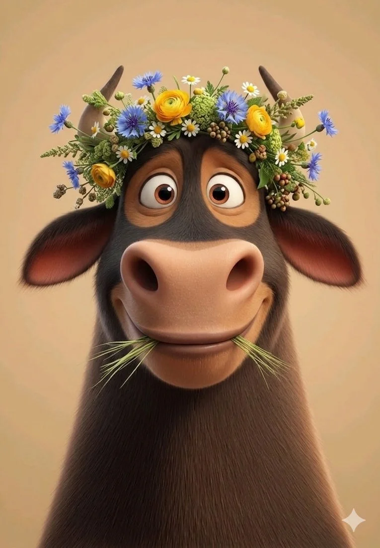 Nervous Brown Bull in Stylized 3D Animation Portrait