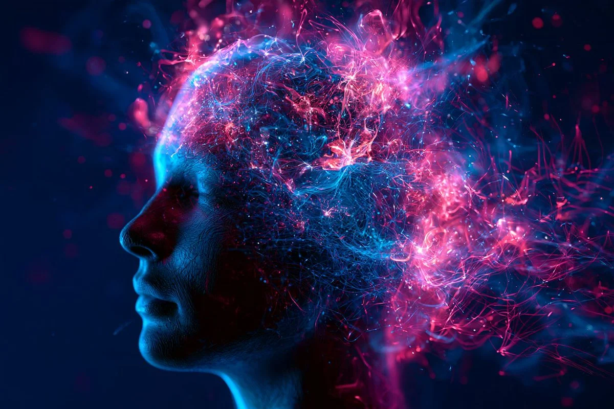 Neural pathways and digital networks converge in radiant symbiosis