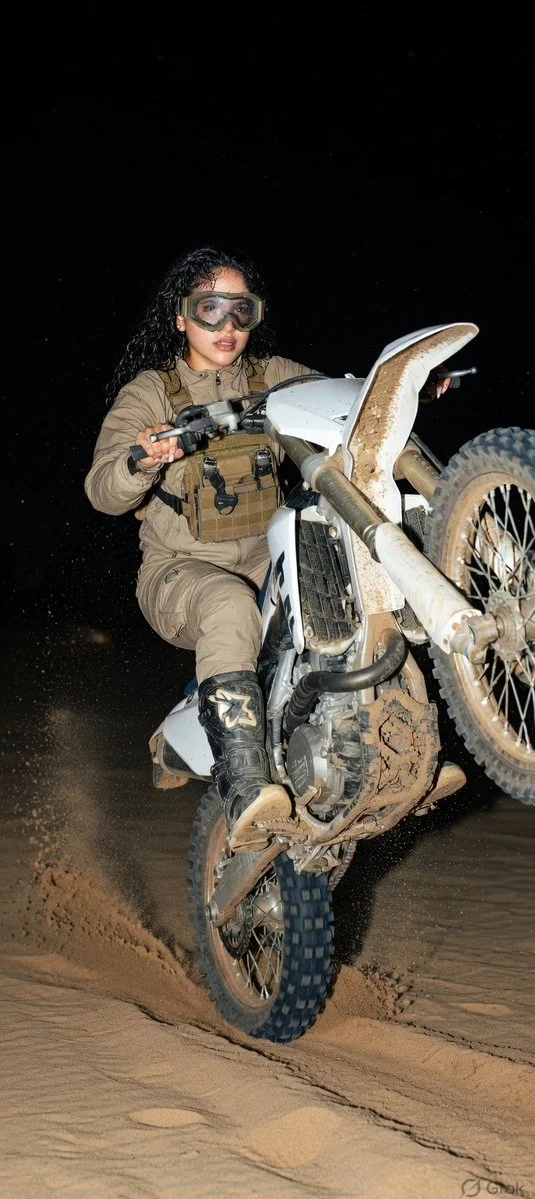Night Rider: Hyperrealistic Portrait of a Fearless Dirt Bike Stunt