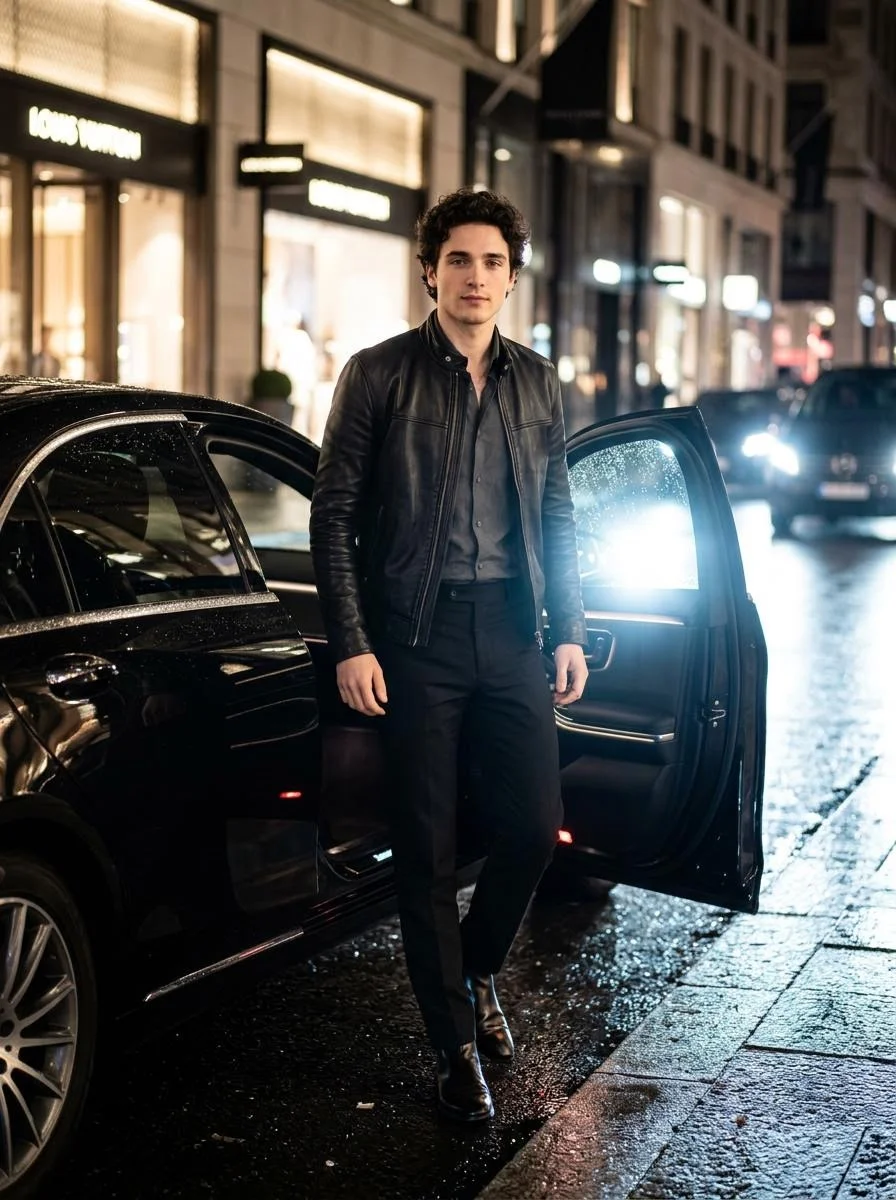 Nighttime Elegance: Power and Poise by the Luxury Car