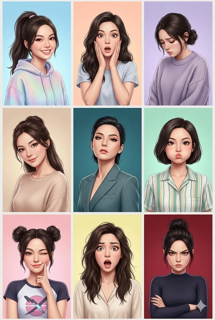 Nine Faces of Emotion: A 3D Cartoon Journey