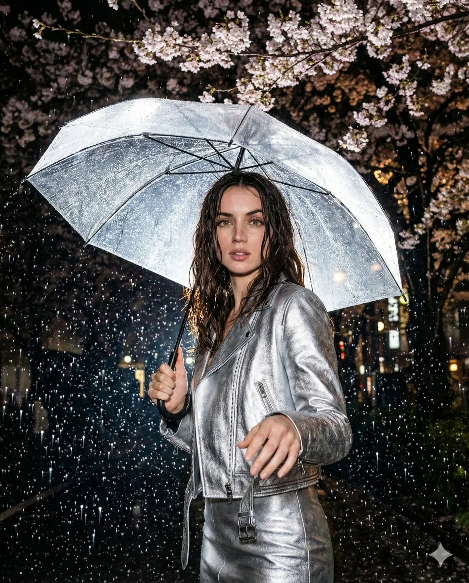 Nocturnal Elegance: A Portrait in the Rain