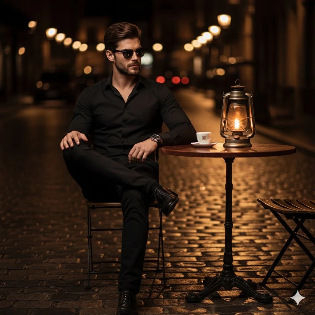Nocturnal Elegance in a European Café
