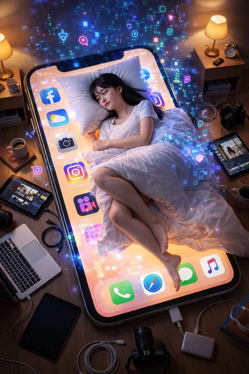 Nocturnal Tech Haven: A Digital Dreamscape