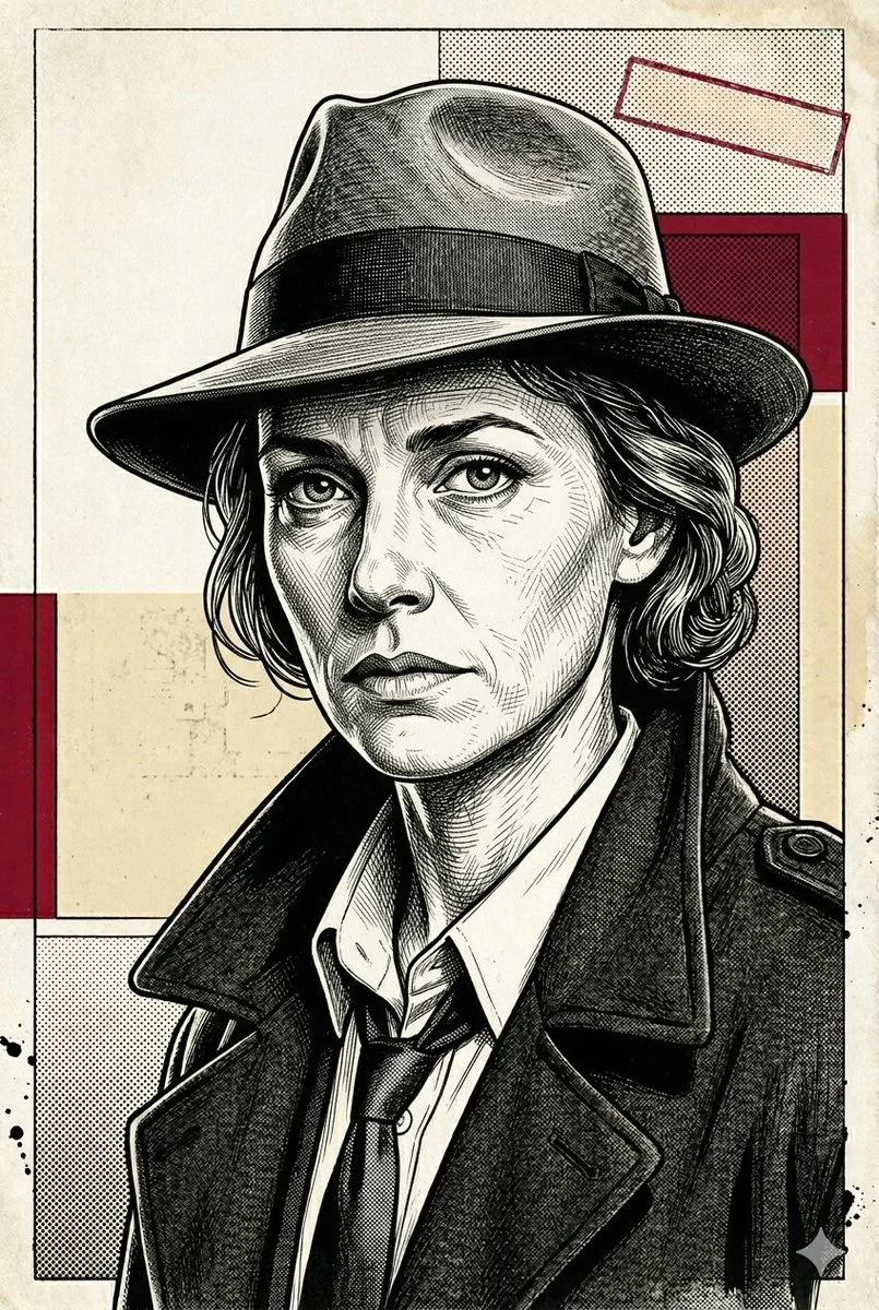 Noir Detective in Intricate Woodcut Detail