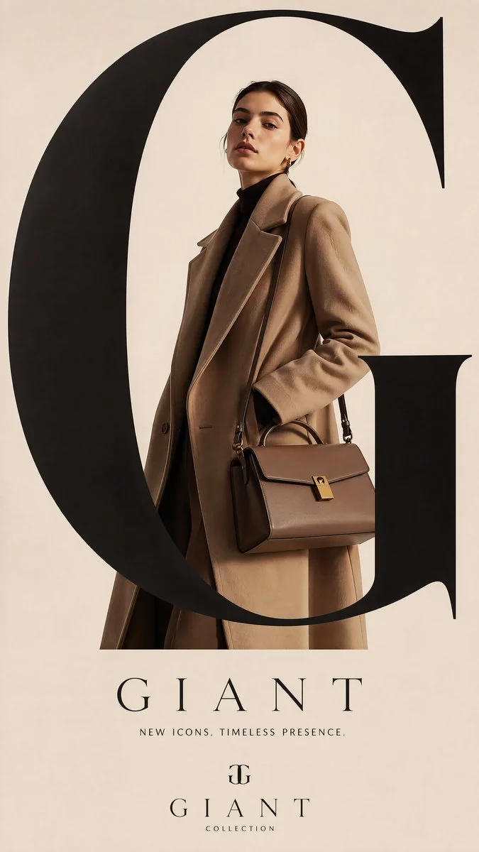 Noir elegance poster uses giant letterform to frame eveningwear