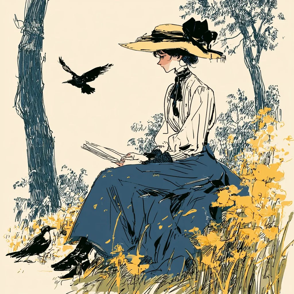 Old storybook illustration reimagined with contemporary style and negative space