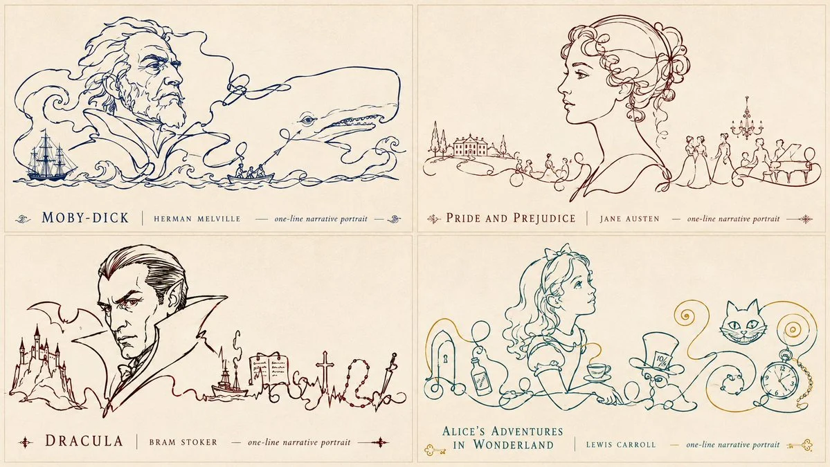 One continuous line weaves a literary life into a portrait