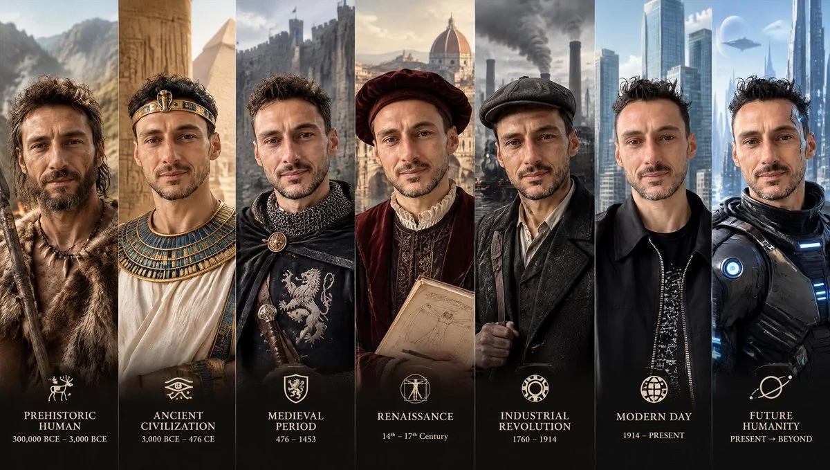 One Man's Face Travels Through Seven Eras of Human History