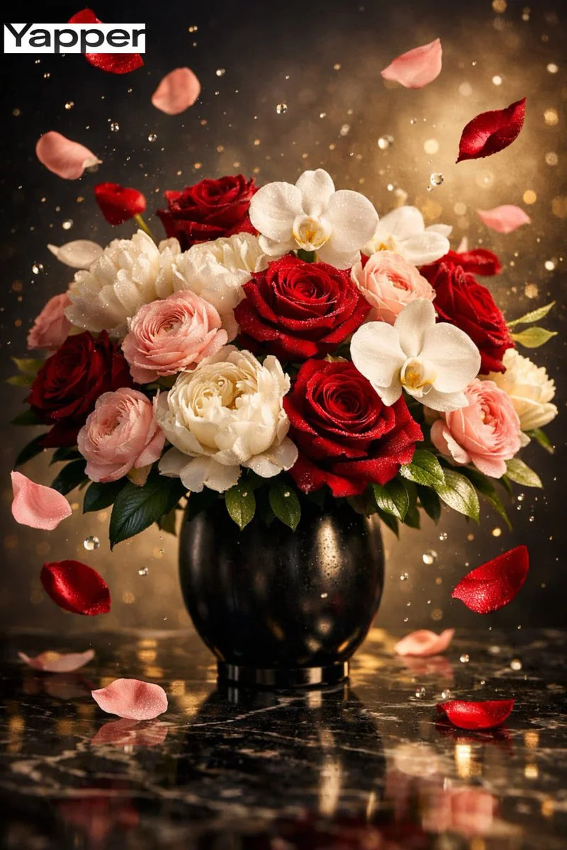 Opulent Bouquet in Midair: A Cinematic Floral Masterpiece