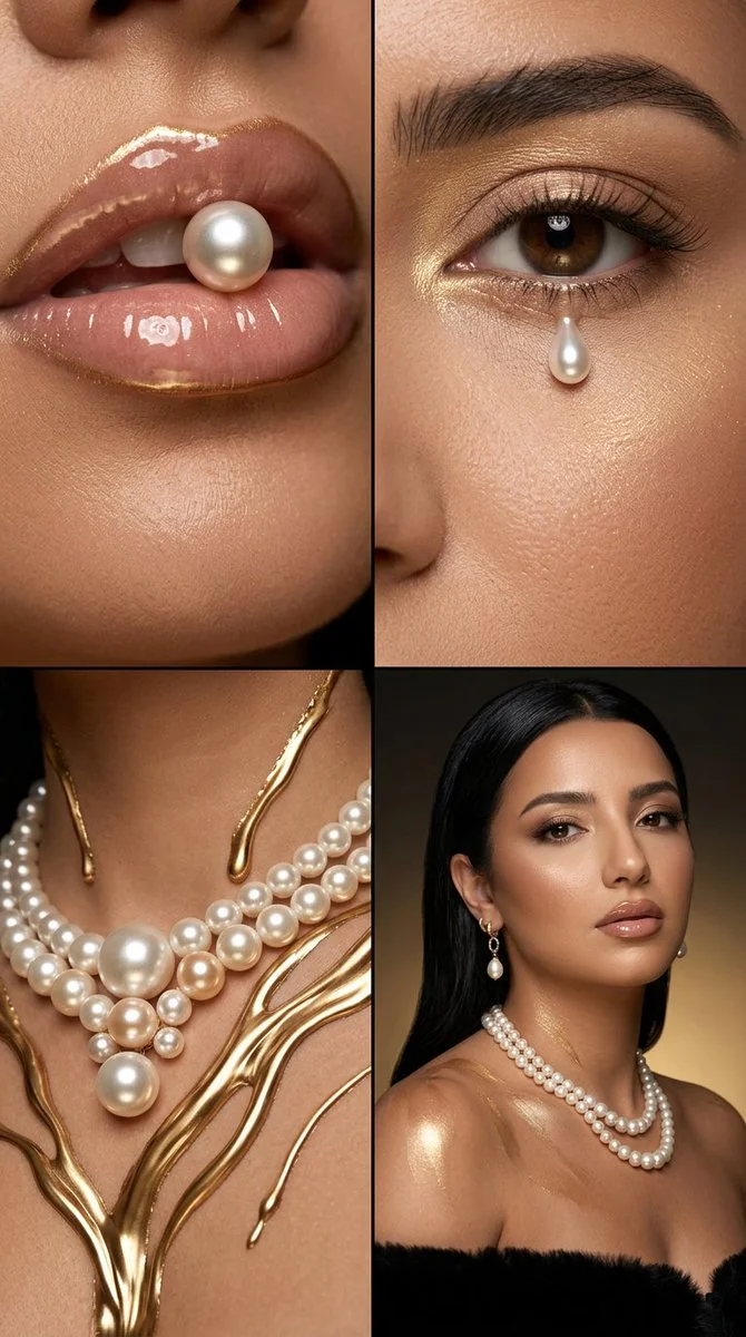 Opulent Fusion: Gold and Pearl Macro Beauty Editorial