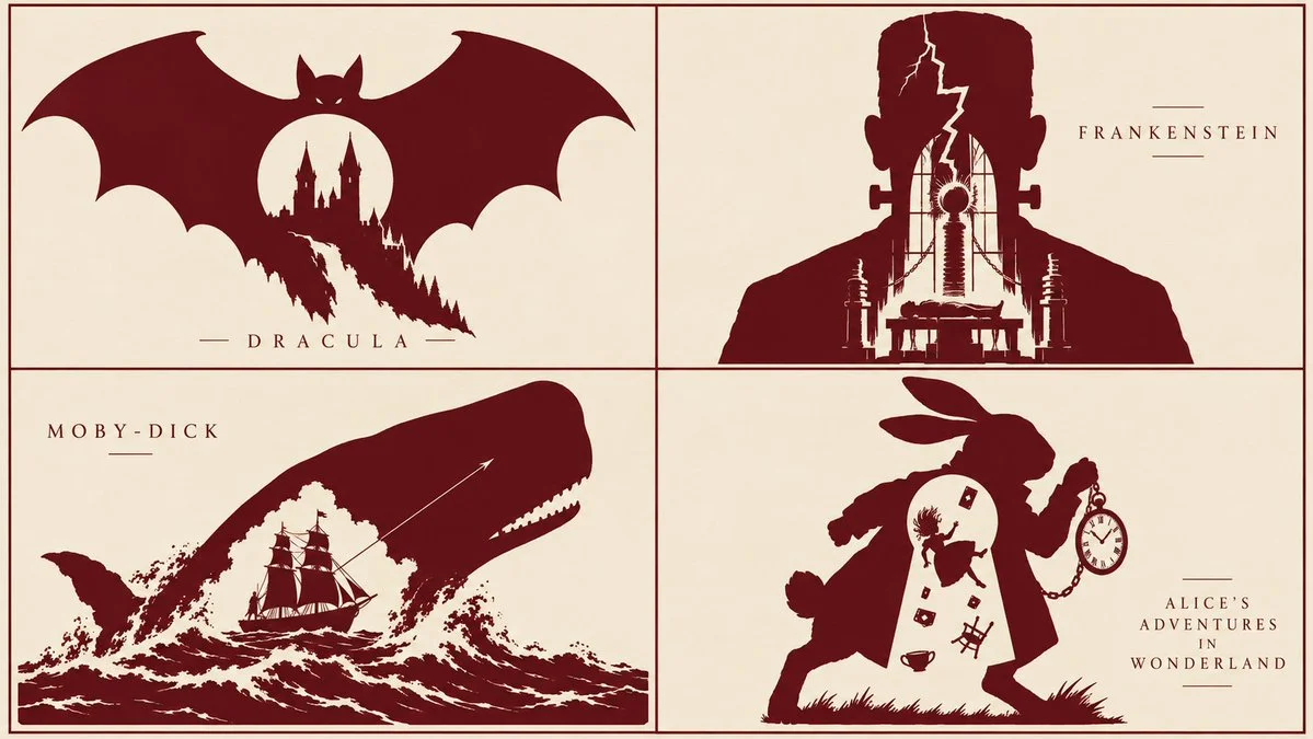 Oxblood Bat Silhouette Hides Castle Dracula in Negative Space