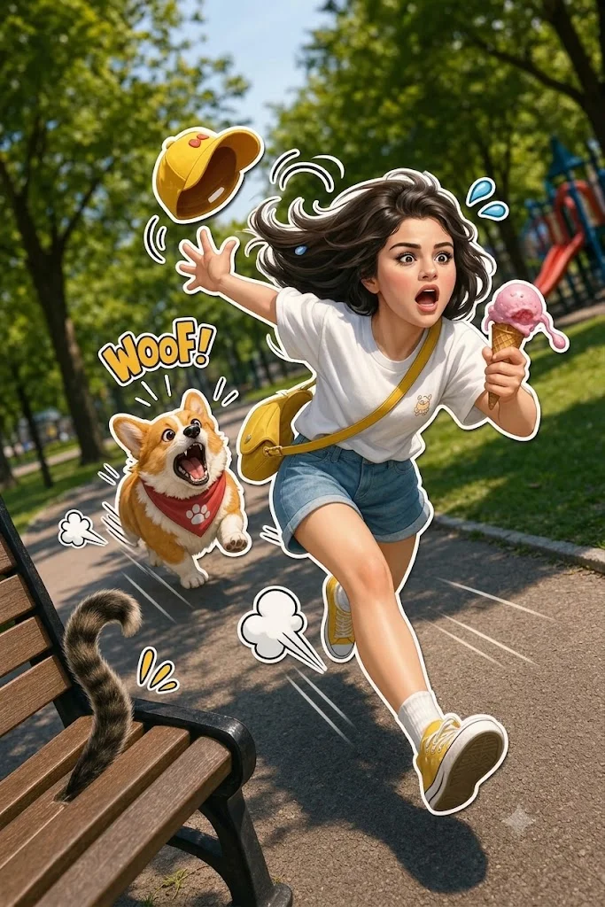 Panic erupts as Selena and Tom flee with a happy dog