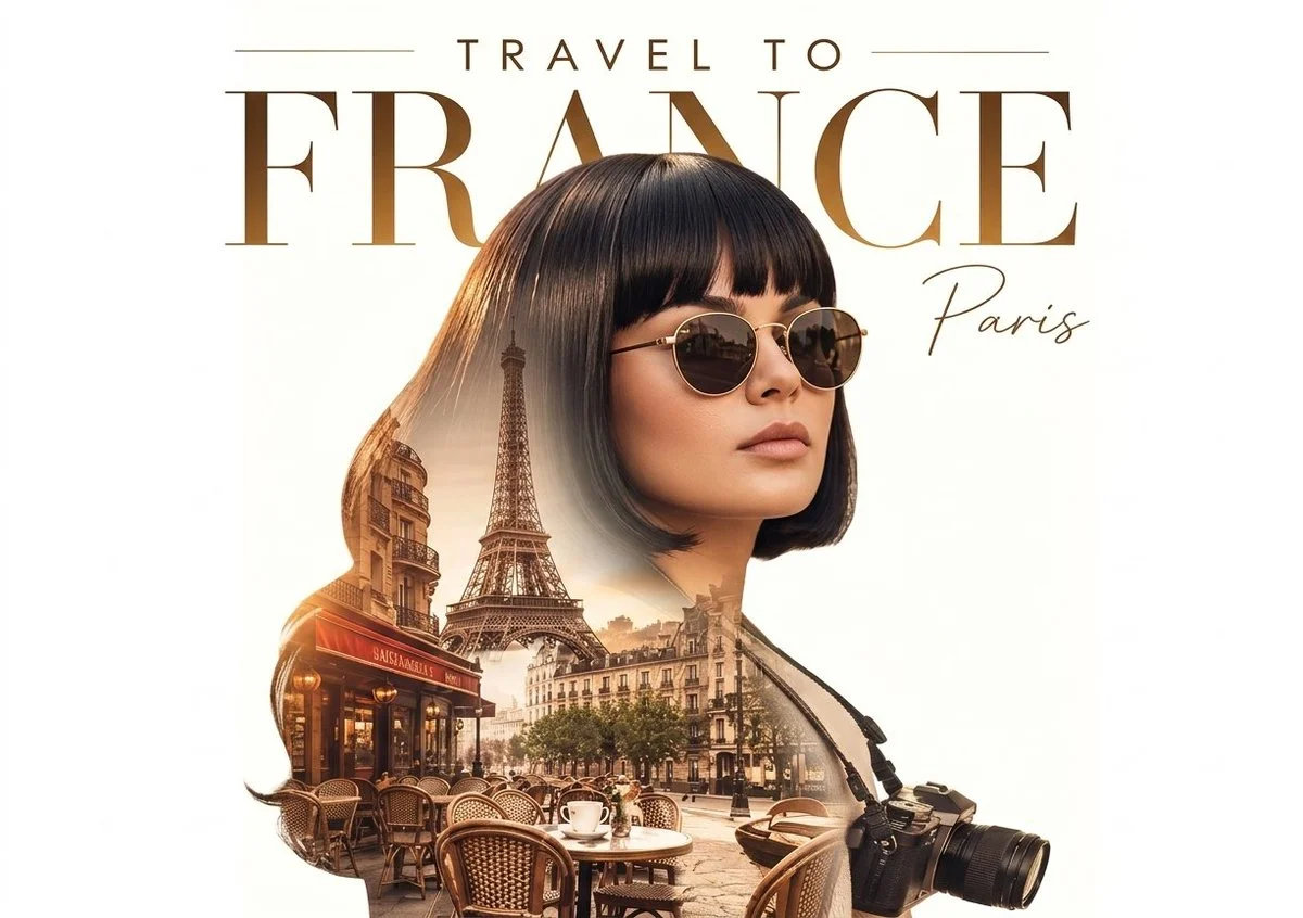 Parisian Double Exposure Travel Poster – Golden Hour Editorial