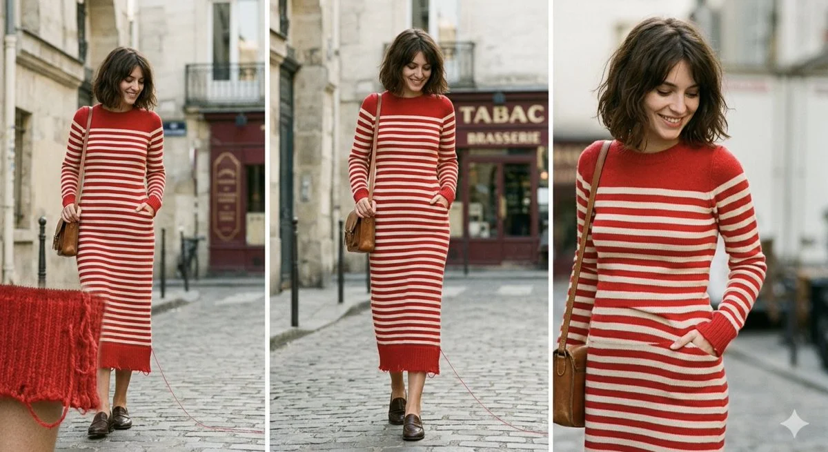 Parisian Elegance Unraveled: A Striped Dress in Motion
