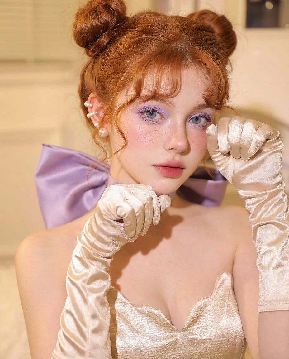 Pastel Elegance: A Dreamy Portrait of a Redhead in Satin