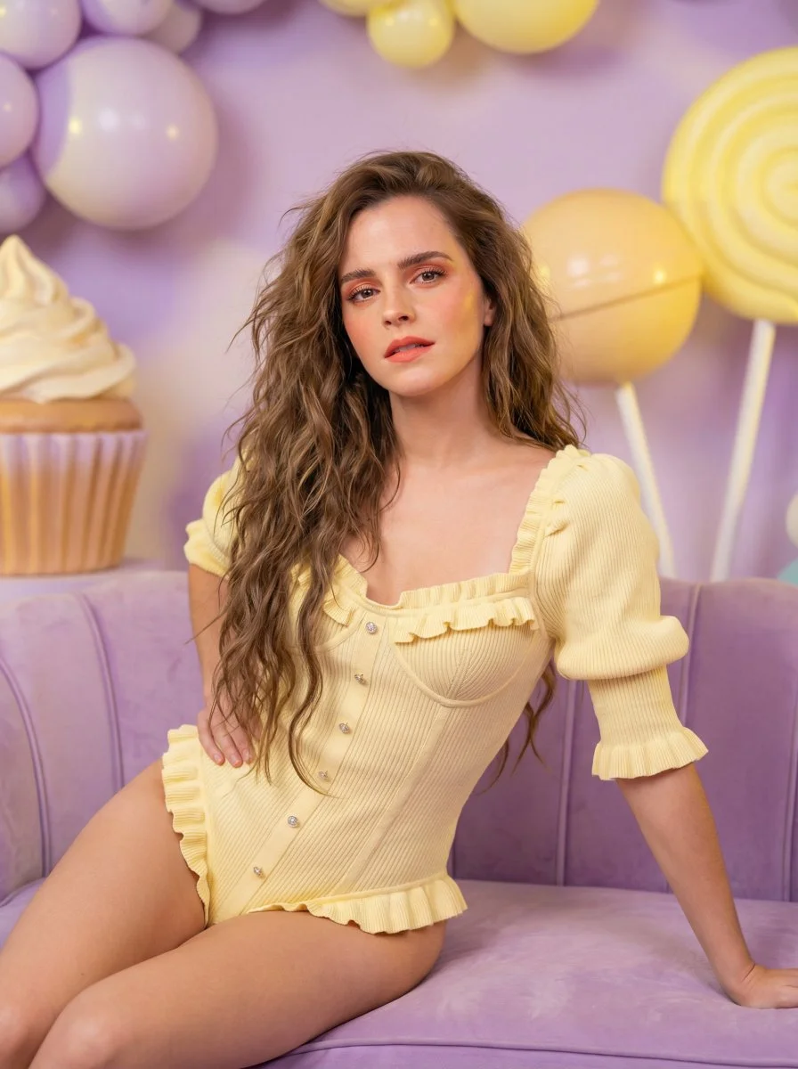 Pastel Elegance: Candyland Fashion with Emma Watson Vibe