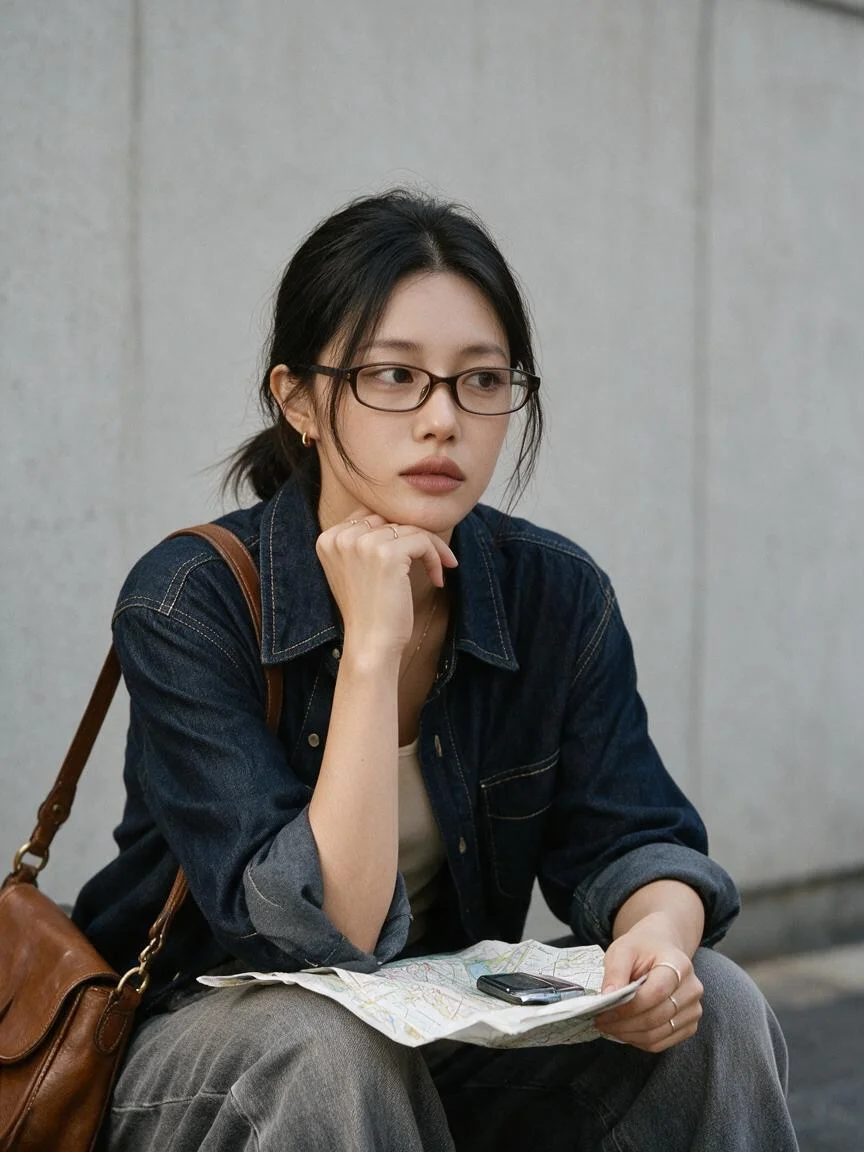 Pensive Traveler Rests with City Map in Soft Daylight