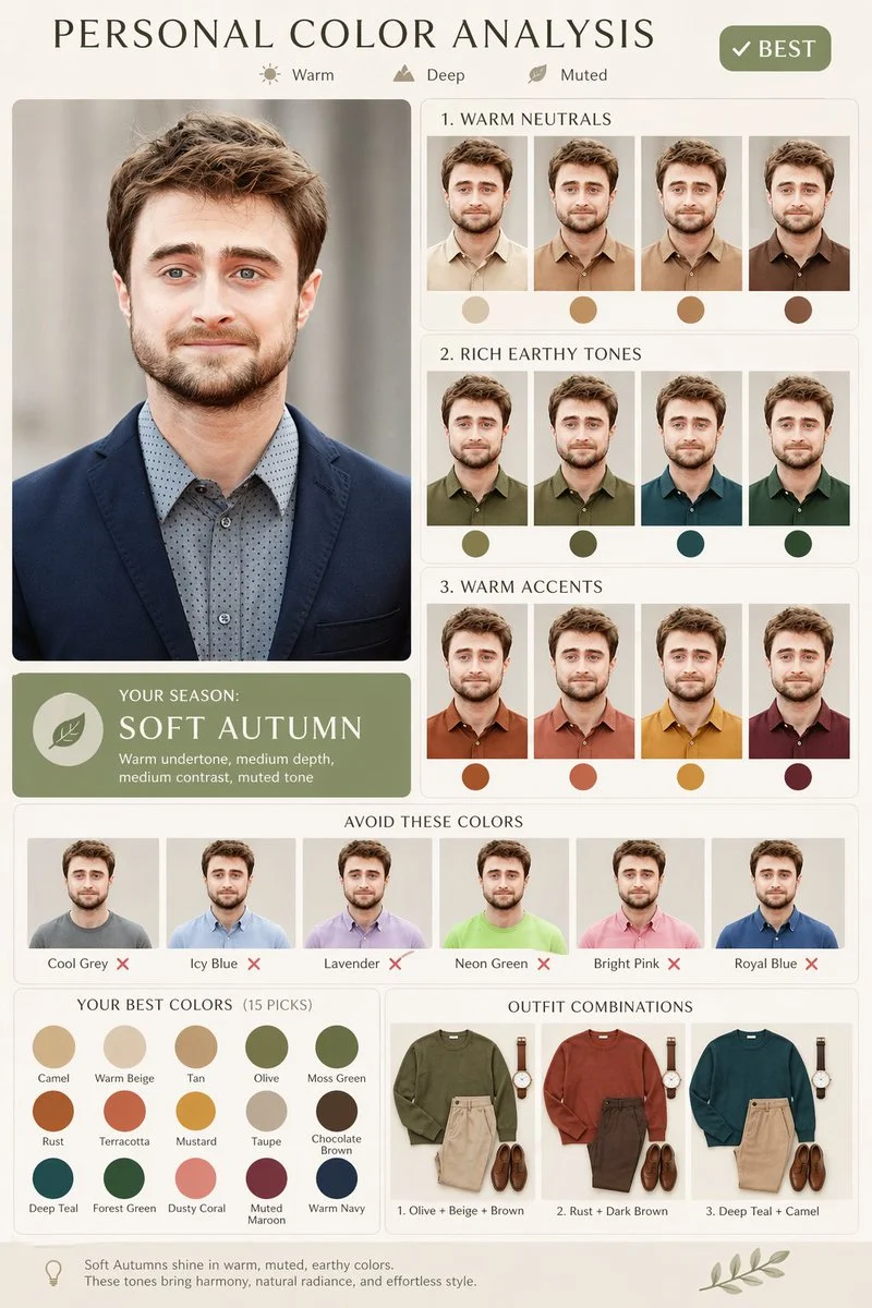 Personal Color Analysis Infographic – Soft Autumn Palette