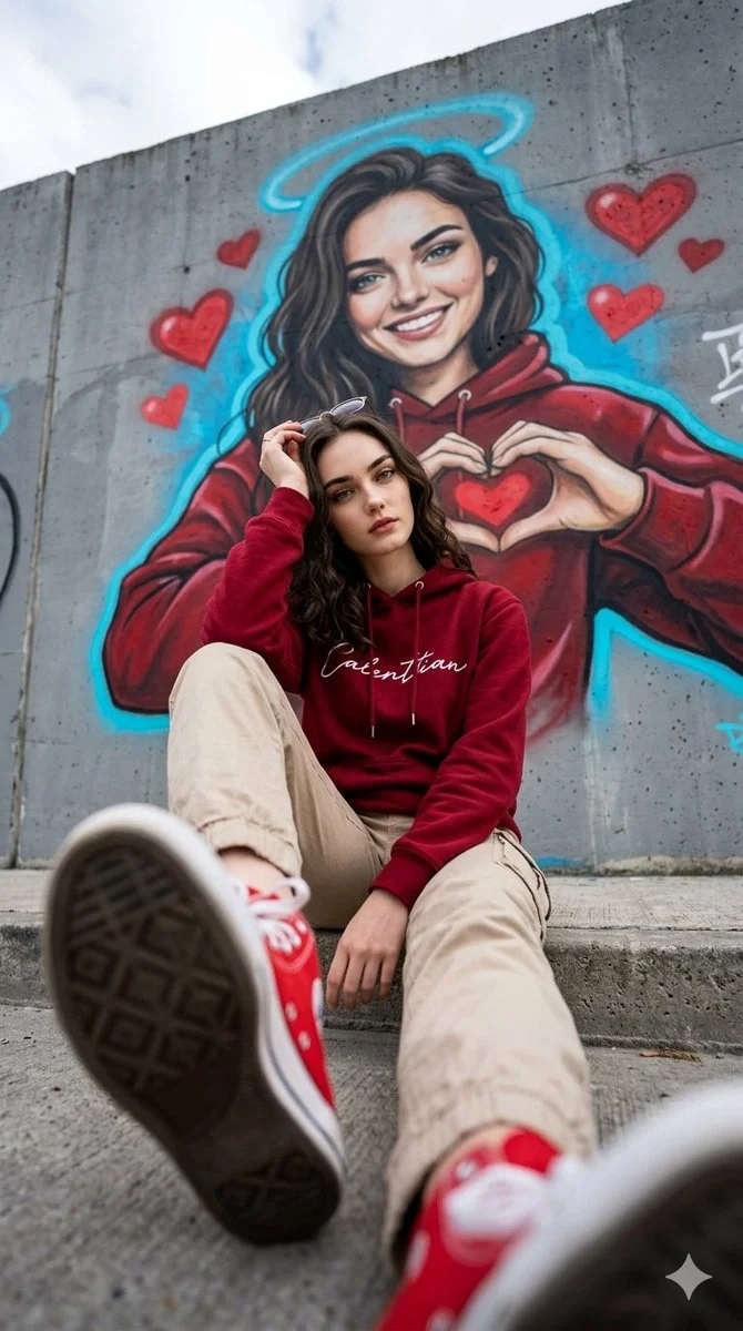 Personal Identity and Street Art Fusion in Low-Angle Urban Shot