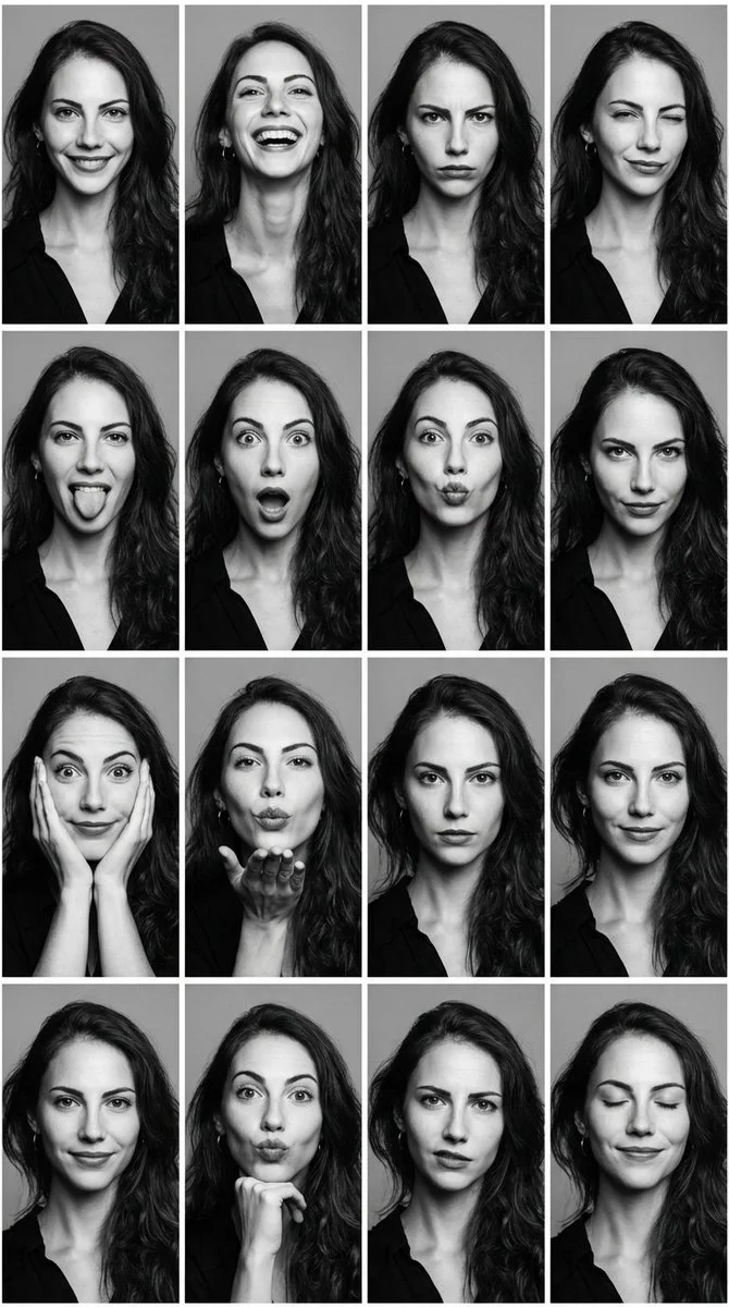 Photobooth Fun in Monochrome: A Grid of Expressions