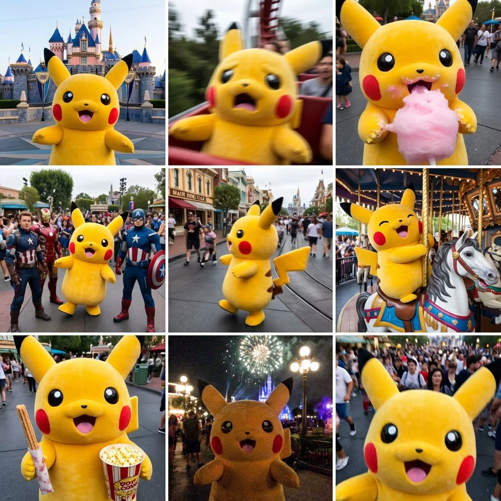 Pikachu’s Candid Disneyland Adventure in a Playful Instagram Grid