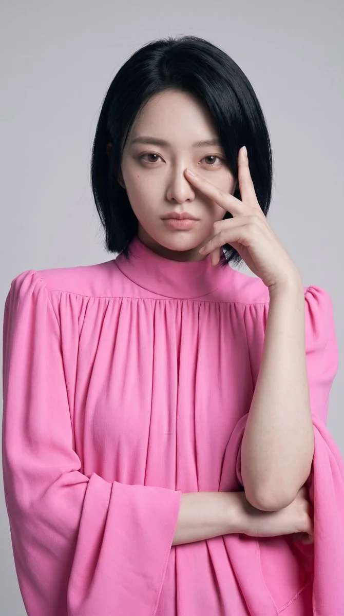 Pink pleats and feather collars transform under a cool stare