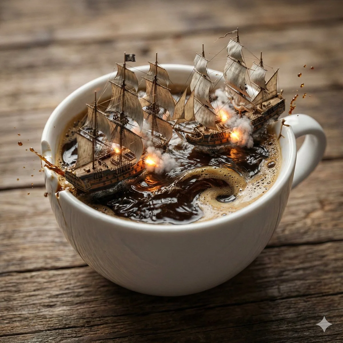 Pirate Battles Brewed in Coffee: A Surreal Showdown