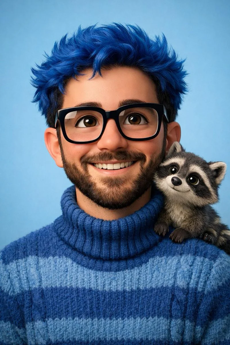 Pixar-Inspired 3D Character with Furry Sidekick