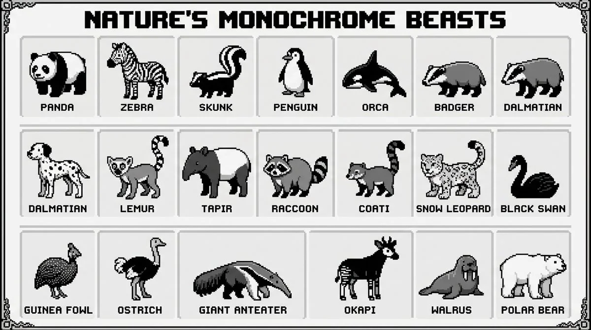 Pixelated Nature: A Retro Showcase of Black & White Wildlife