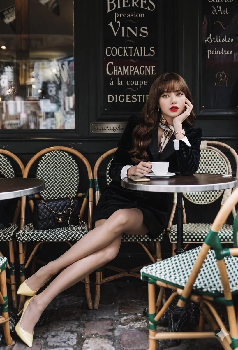 Platinum Elegance at a Parisian Cafe