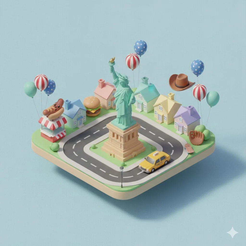 Playful Americana: A 3D Isometric Tribute