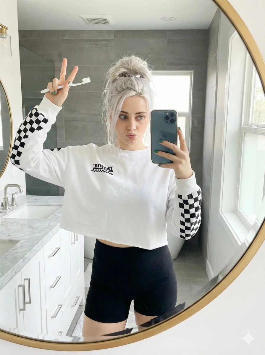 Playful Bathroom Selfie: Morning Vibes